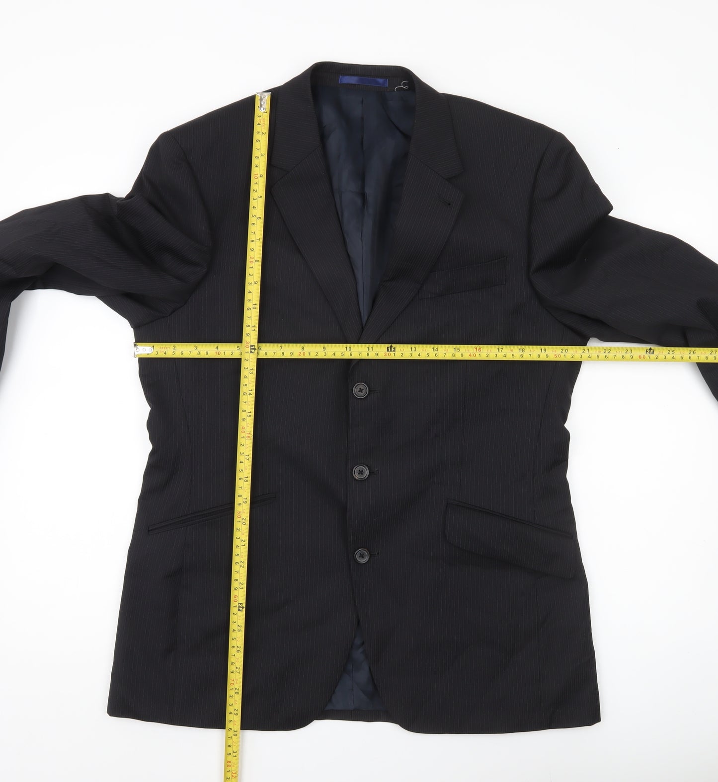 Next Italia Men's Black Wool Pinstripe Blazer Jacket 40R