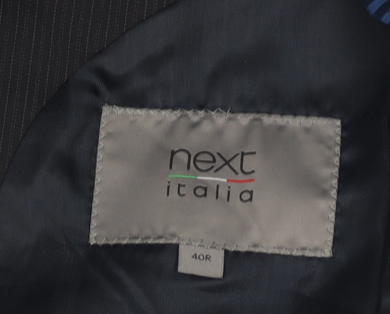 Next Italia Men's Black Wool Pinstripe Blazer Jacket 40R