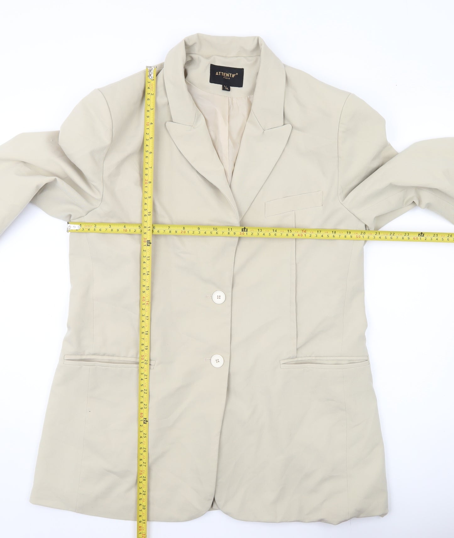 Attentif Paris Men Beige Blazer Jacket L/XL Single Breasted