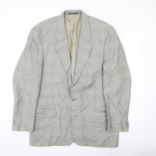 Principles Men Grey Linen Blend Blazer Jacket 40L Classic Check