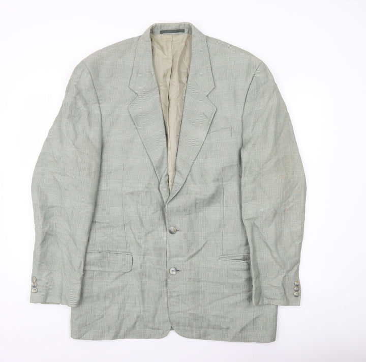 Principles Men Grey Linen Blend Blazer Jacket 40L Classic Check