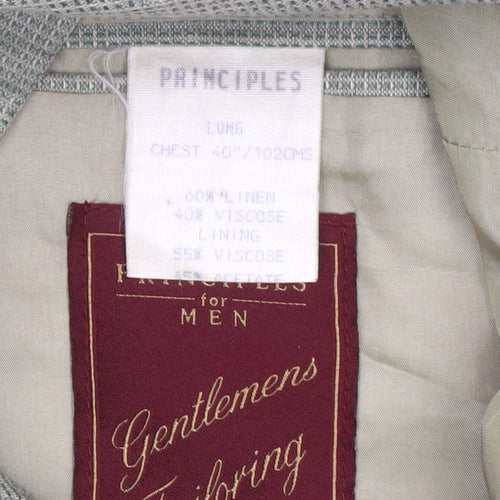 Principles Men Grey Linen Blend Blazer Jacket 40L Classic Check