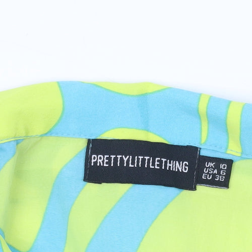 PrettyLittleThing Women's Multicoloured Button-Up Tunic Shirt UK 10