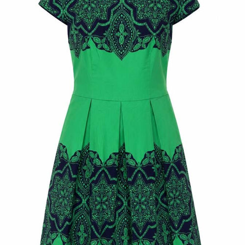 Oasis Women’s Green Blue Geometric A-Line Skirt Size 12 Knee Length Pleated