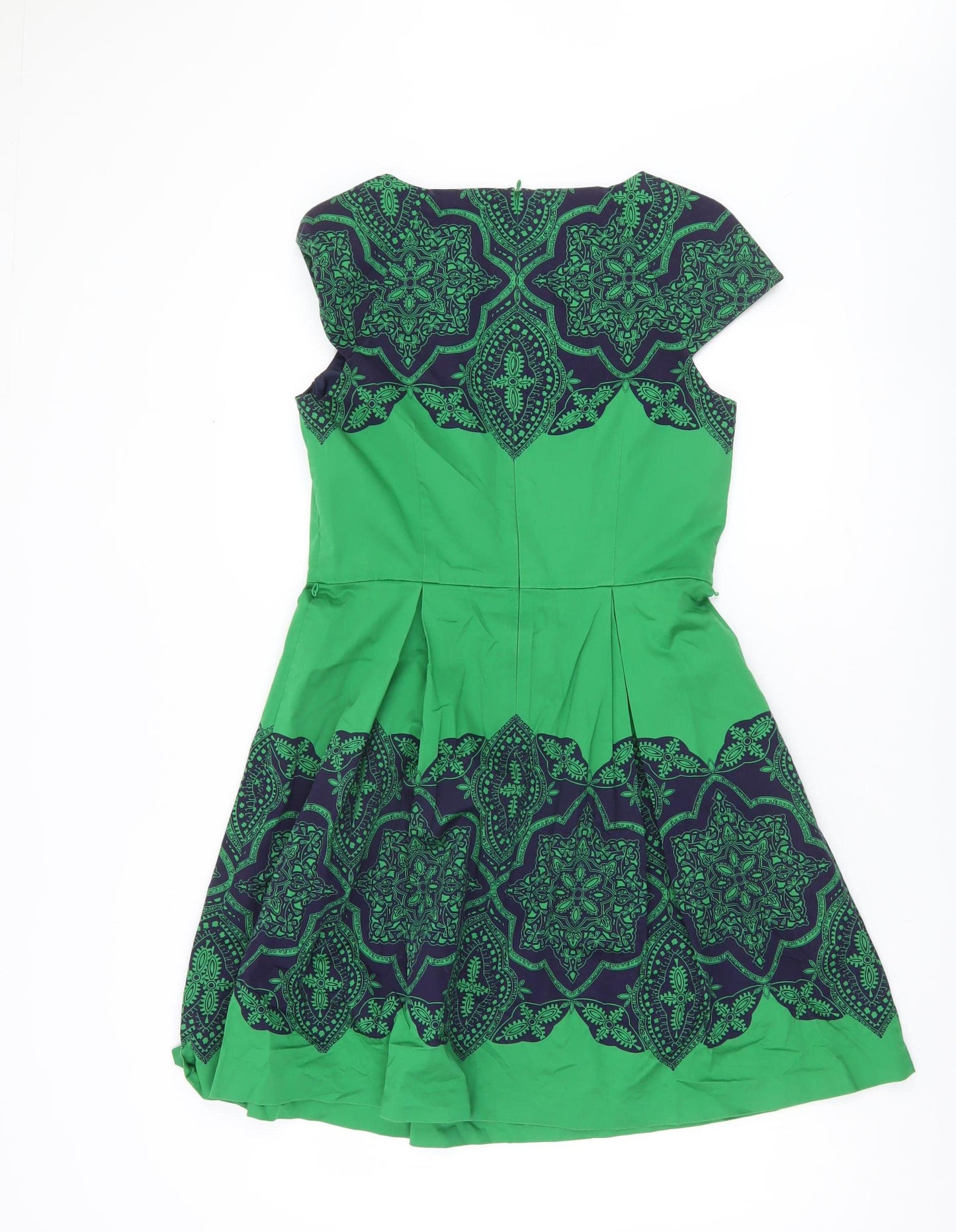 Oasis Women’s Green Blue Geometric A-Line Skirt Size 12 Knee Length Pleated