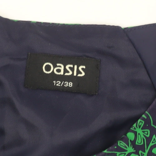 Oasis Women’s Green Blue Geometric A-Line Skirt Size 12 Knee Length Pleated