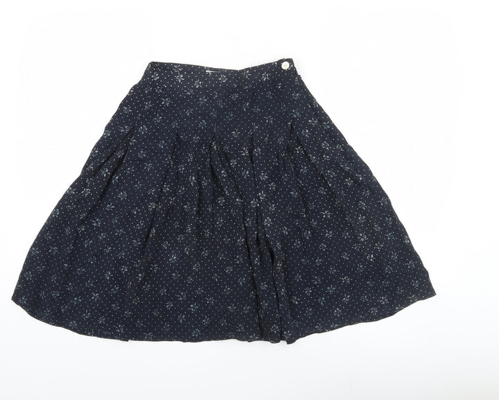 Jaeger Women’s Blue Floral Silk A-Line Knee Length Skirt Size 10