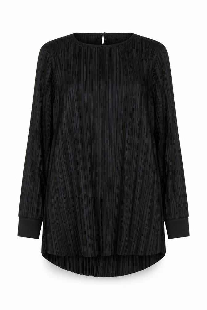 Front view of Next Women’s Black Pleated Tunic Blouse, size UK 10, Long Sleeve