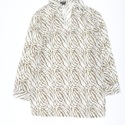 Boohoo Women’s Beige Zebra Animal Print Long Sleeve Blouse Size S