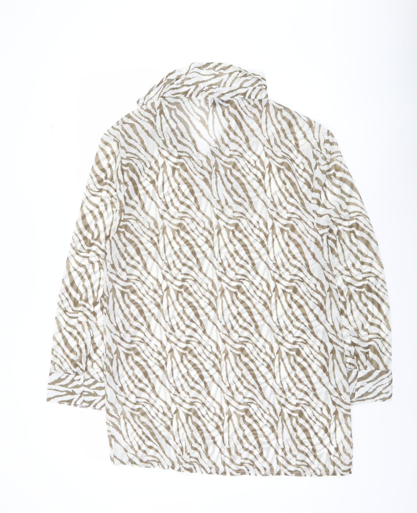 Boohoo Women’s Beige Zebra Animal Print Long Sleeve Blouse Size S