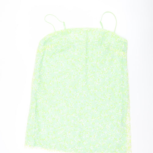 H&M Women’s Green Floral Slip Mini Dress Size 14 Summer Casual