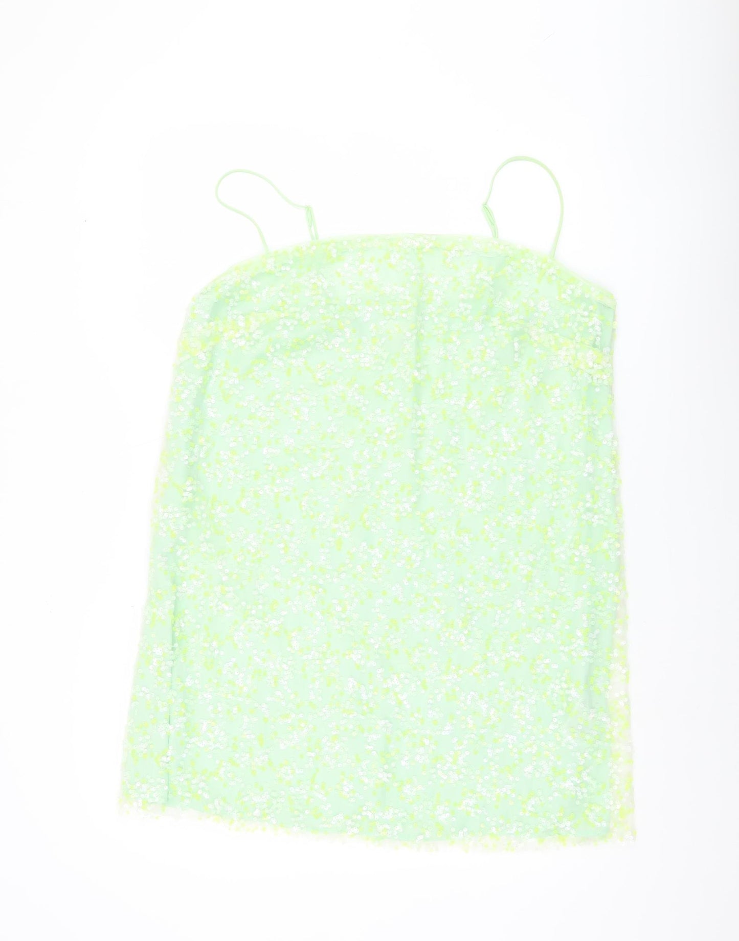 H&M Women’s Green Floral Slip Mini Dress Size 14 Summer Casual