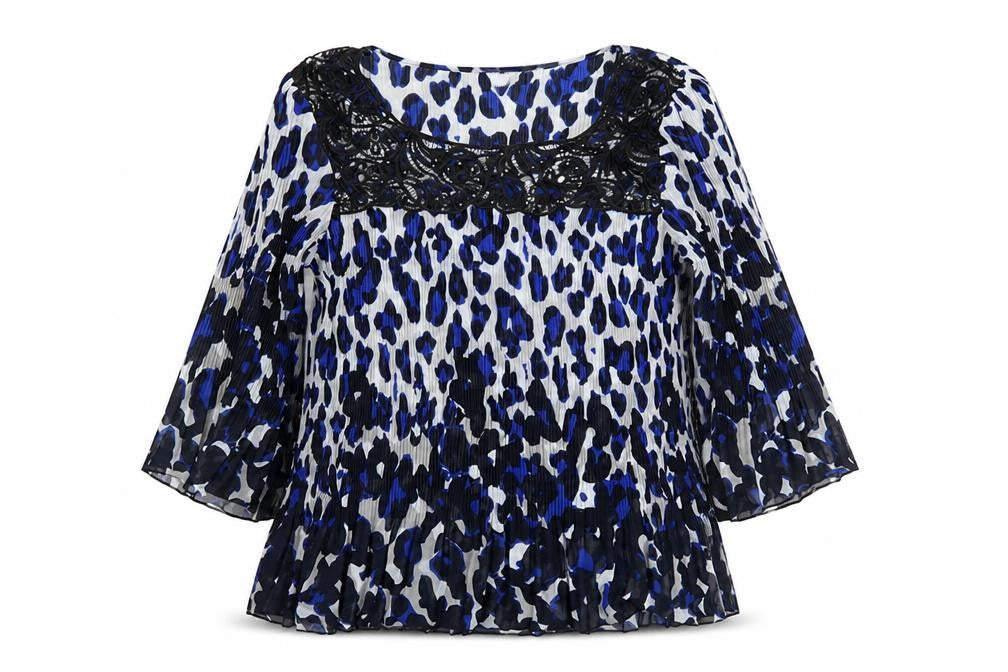 Front view of Autonomy Women’s Blue Animal Print Tunic Blouse, size UK 18