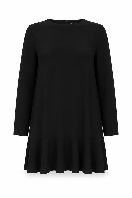 Front view of ASOS DESIGN Women’s Black Shift Dress, size S, Long Sleeve Crew Neck