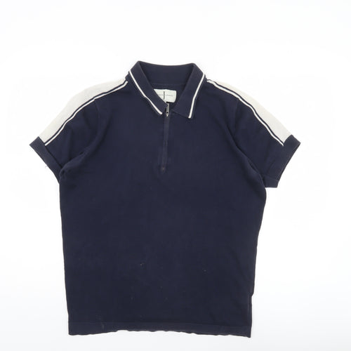 Jasper Conran Men’s Blue Cotton Polo Shirt S Short Sleeve Zip
