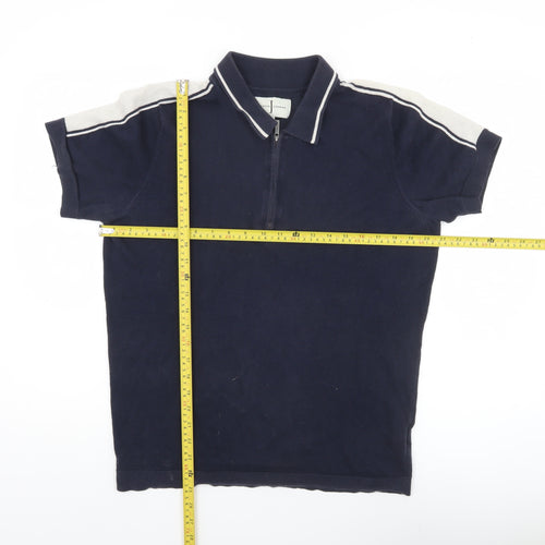 Jasper Conran Men’s Blue Cotton Polo Shirt S Short Sleeve Zip