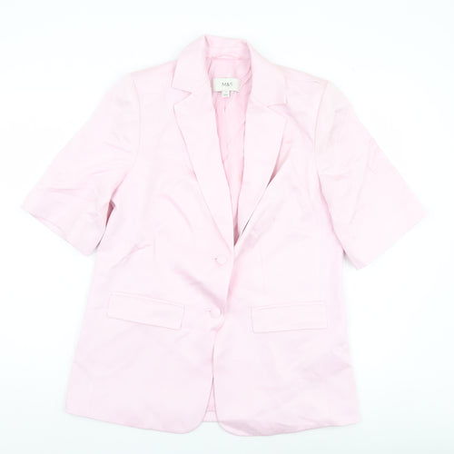 Marks and Spencer Women Pink Linen Blend Blazer Jacket Size 10