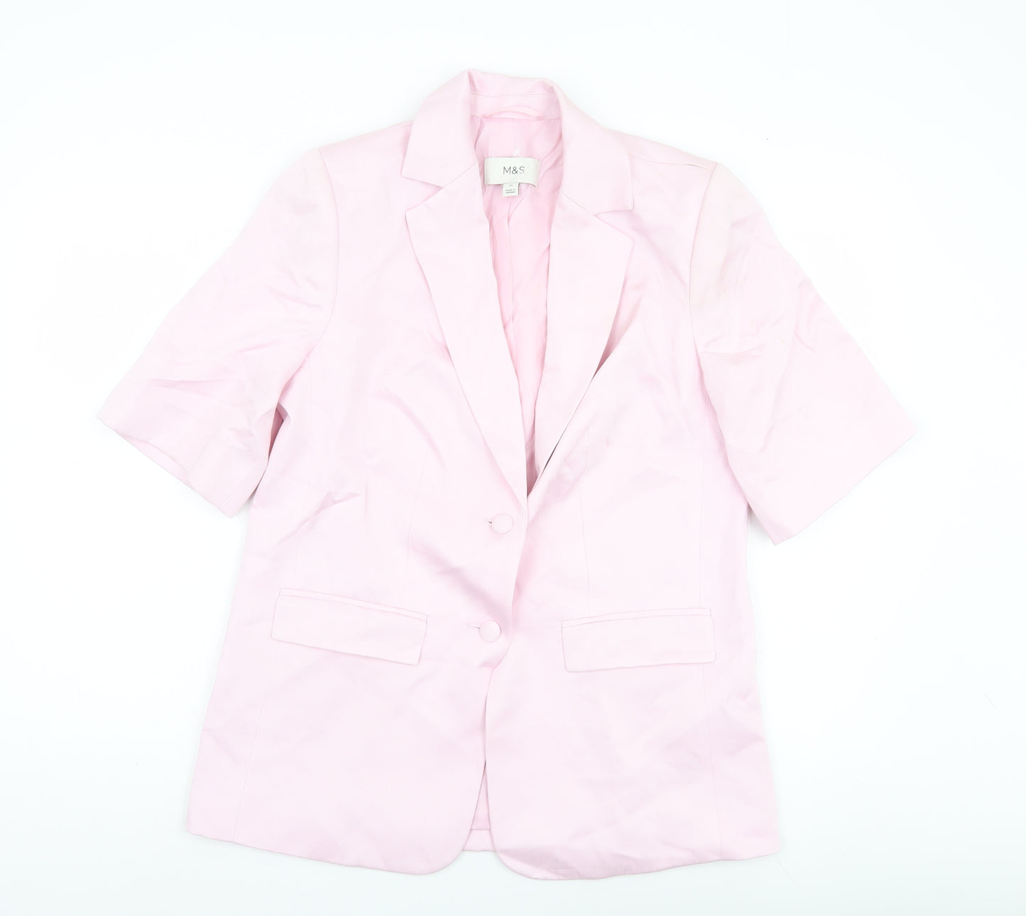 Marks and Spencer Women Pink Linen Blend Blazer Jacket Size 10