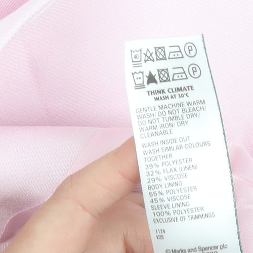 Marks and Spencer Women Pink Linen Blend Blazer Jacket Size 10