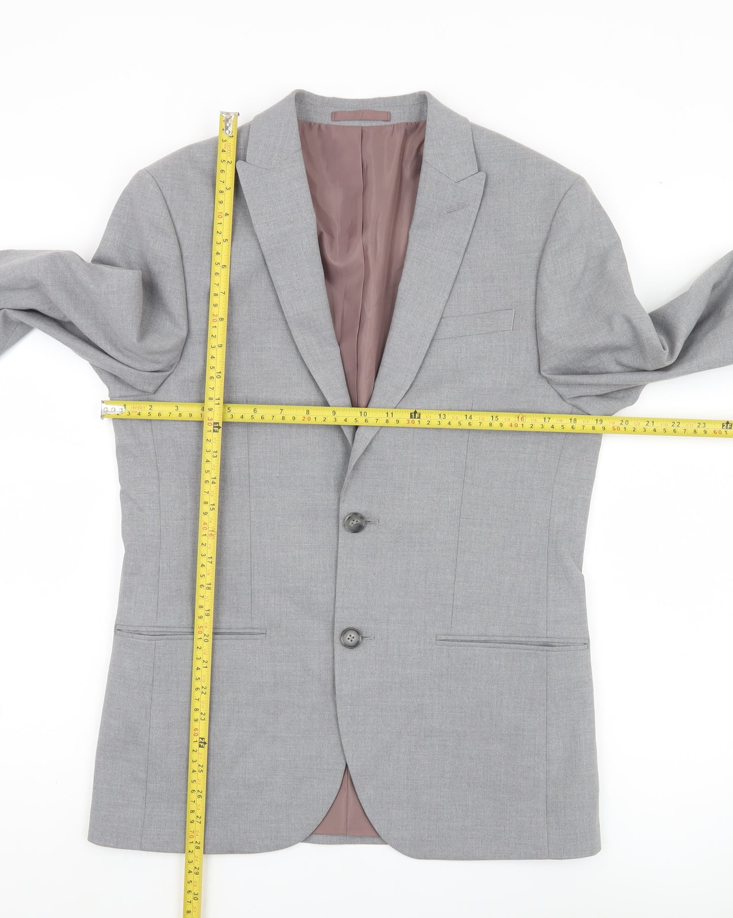 River Island Men's Grey Slim Fit Blazer Jacket 38R Classic Formal