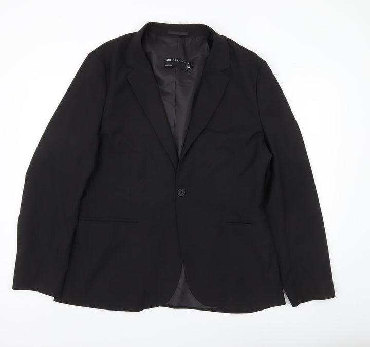 ASOS Design Men's Black 44R Blazer Jacket Regular Fit One Button