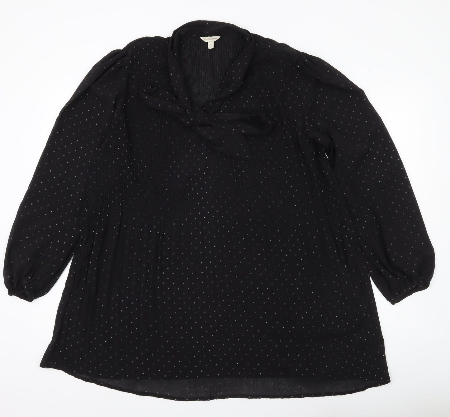 Monsoon Women’s Black Polka Dot Tunic Blouse Size L Long Sleeve