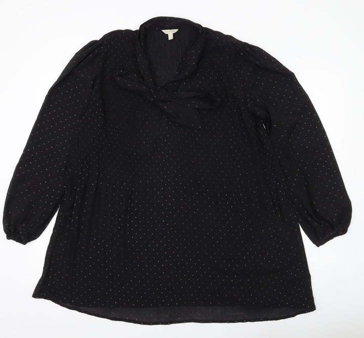 Monsoon Women’s Black Polka Dot Tunic Blouse Size L Long Sleeve