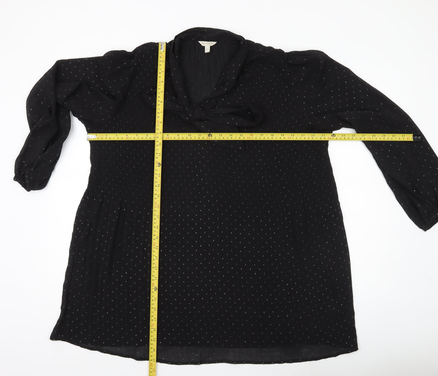 Monsoon Women’s Black Polka Dot Tunic Blouse Size L Long Sleeve