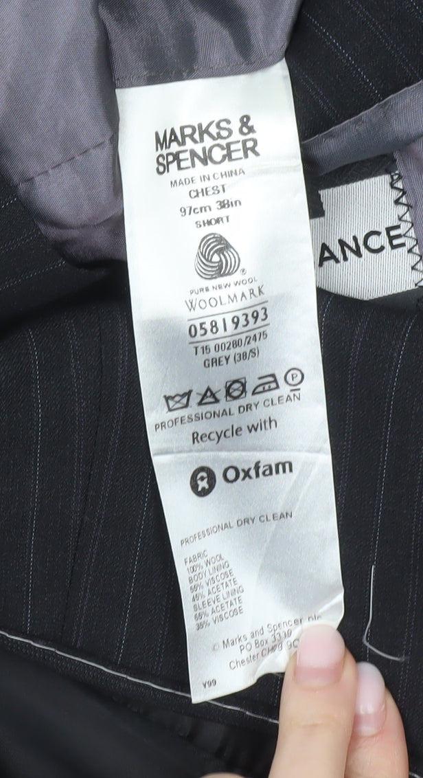 Marks and Spencer Men’s Grey Pinstripe Wool Blazer Jacket 38S