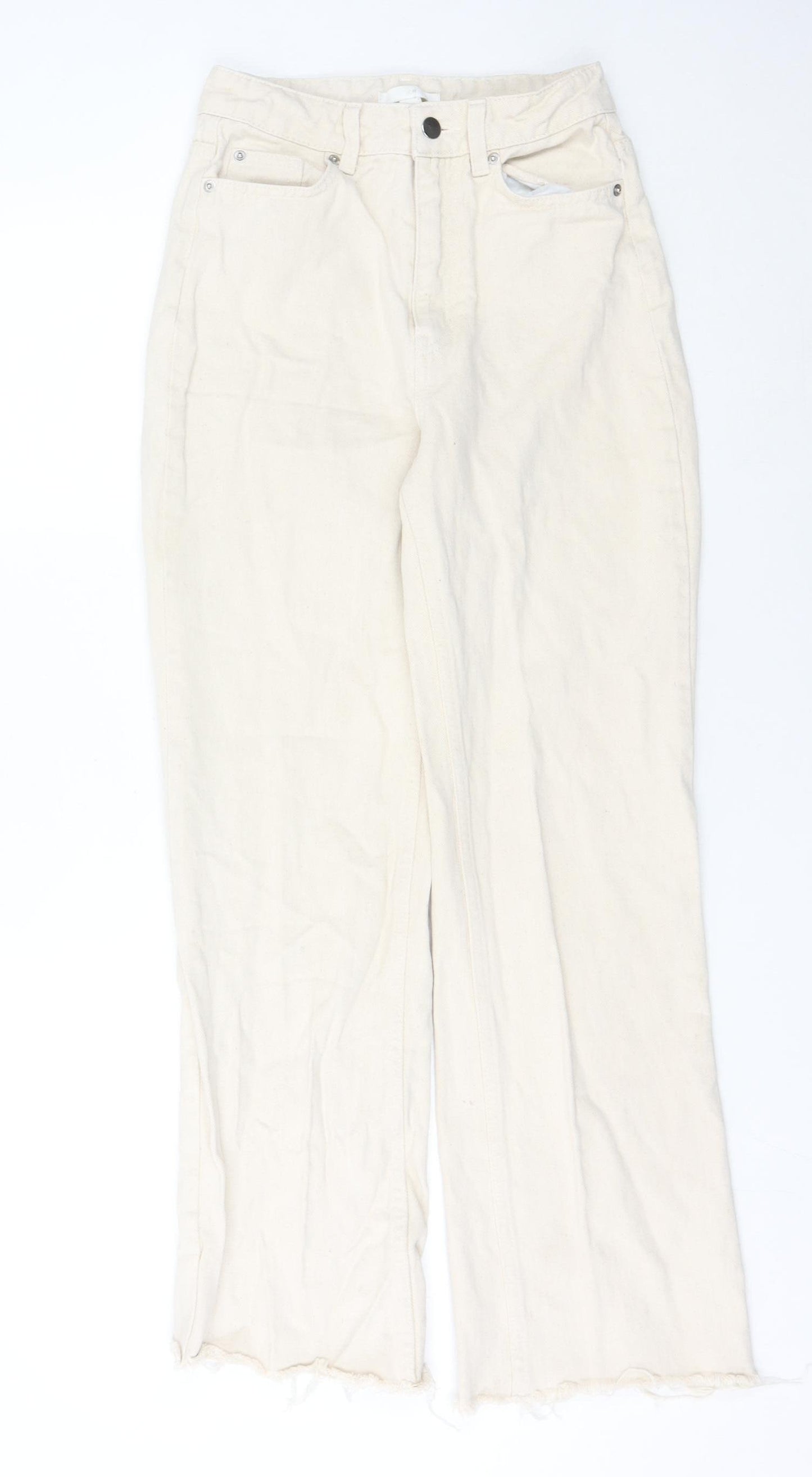 H&M Women’s Ivory Wide-Leg Cotton Denim Jeans Size 6 High Rise