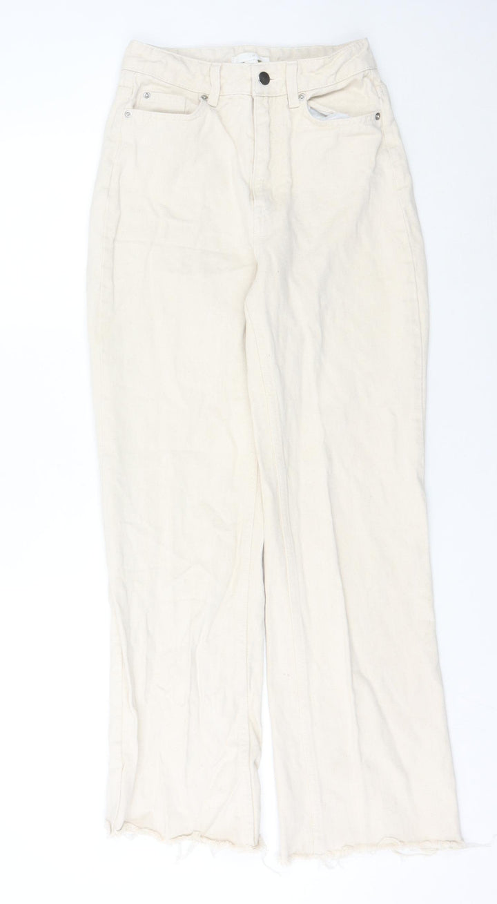 H&M Women’s Ivory Wide-Leg Cotton Denim Jeans Size 6 High Rise