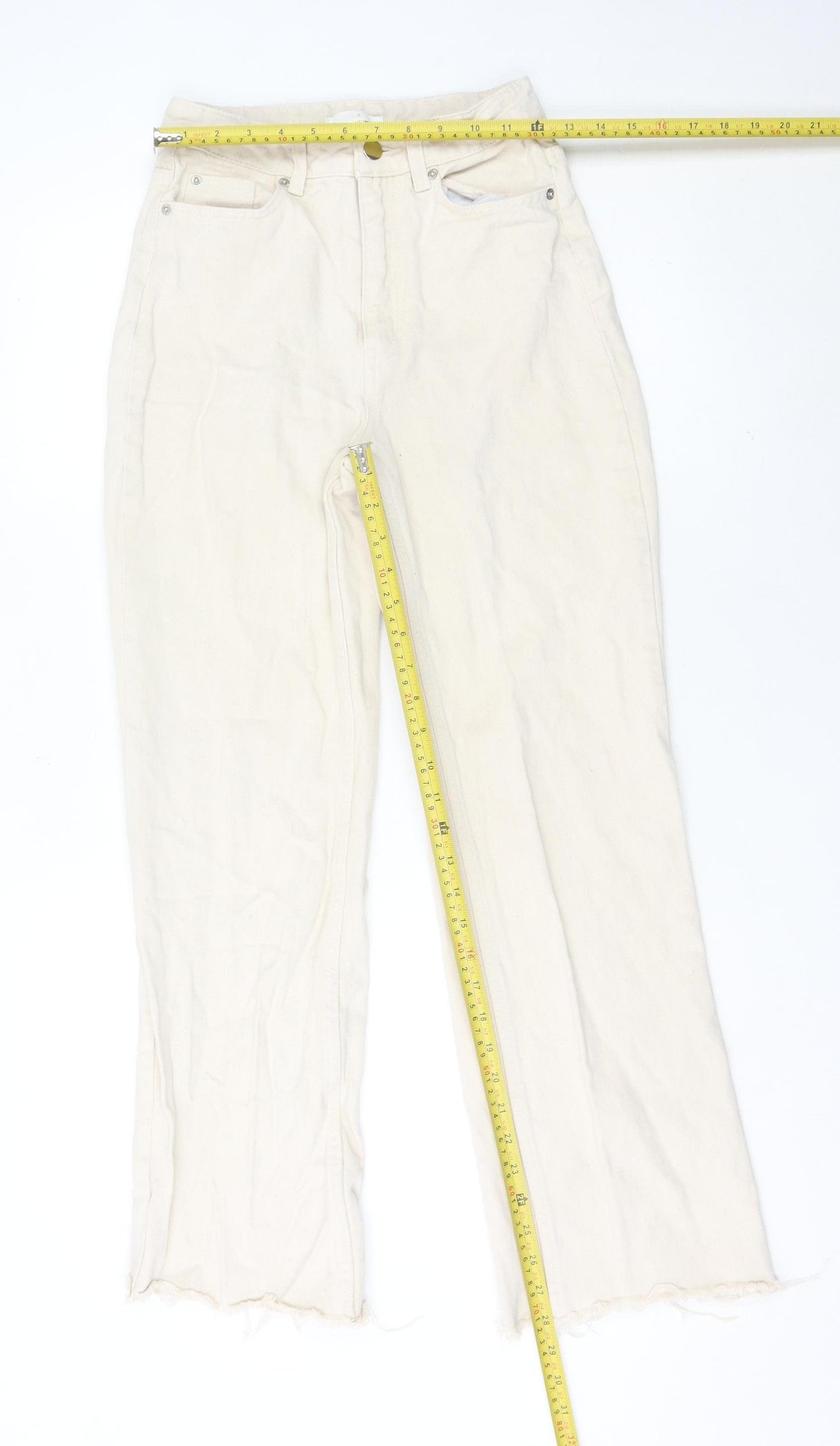 H&M Women’s Ivory Wide-Leg Cotton Denim Jeans Size 6 High Rise