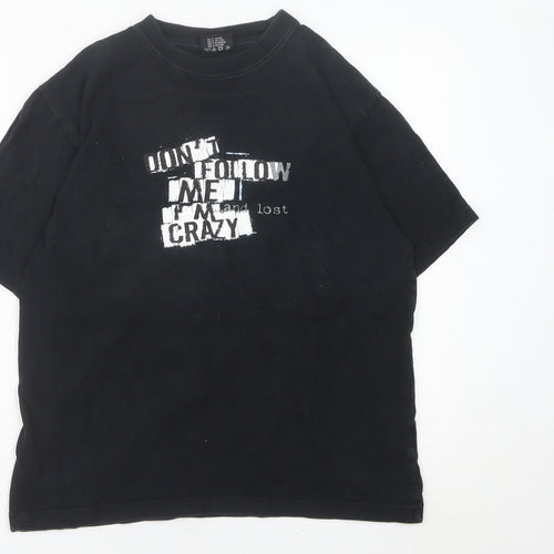 Spirit Womens Black Graphic Cotton T-Shirt Size S Casual Funny Quote