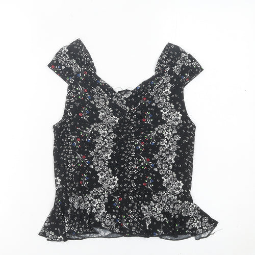 River Island Womens Black Floral Blouse Top Size 8 Viscose Tunic