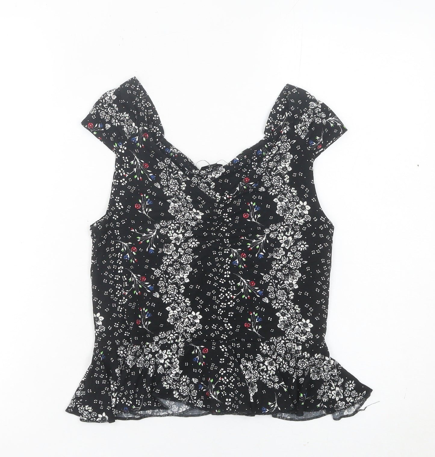 River Island Womens Black Floral Blouse Top Size 8 Viscose Tunic