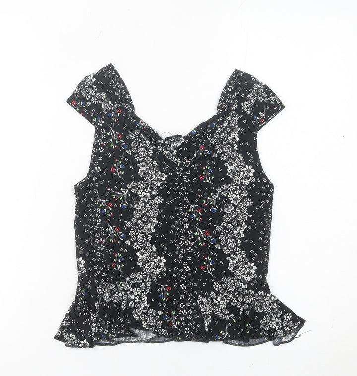 River Island Womens Black Floral Blouse Top Size 8 Viscose Tunic