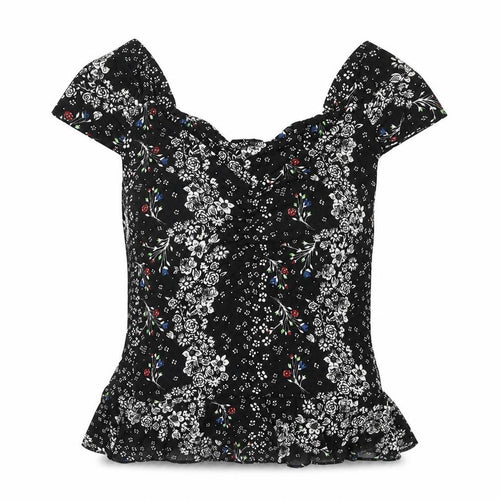 River Island Womens Black Floral Blouse Top Size 8 Viscose Tunic