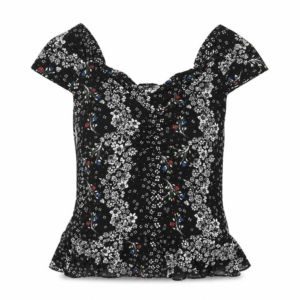 River Island Womens Black Floral Blouse Top Size 8 Viscose Tunic