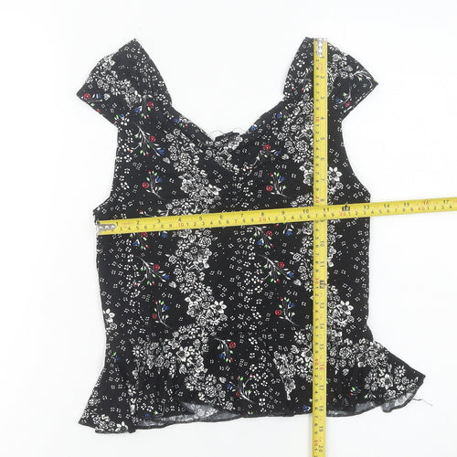 River Island Womens Black Floral Blouse Top Size 8 Viscose Tunic