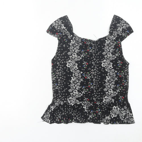 River Island Womens Black Floral Blouse Top Size 8 Viscose Tunic
