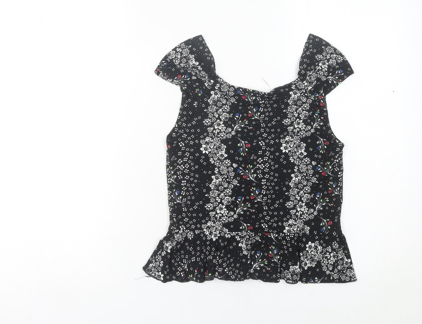 River Island Womens Black Floral Blouse Top Size 8 Viscose Tunic