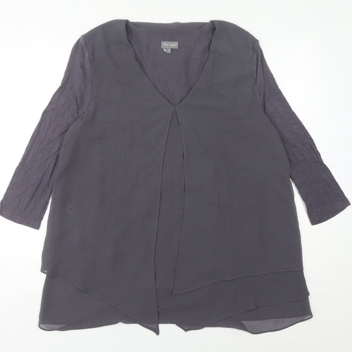 Phase Eight Womens Grey Size 12 Tunic Blouse V-Neck 3/4 Sleeve