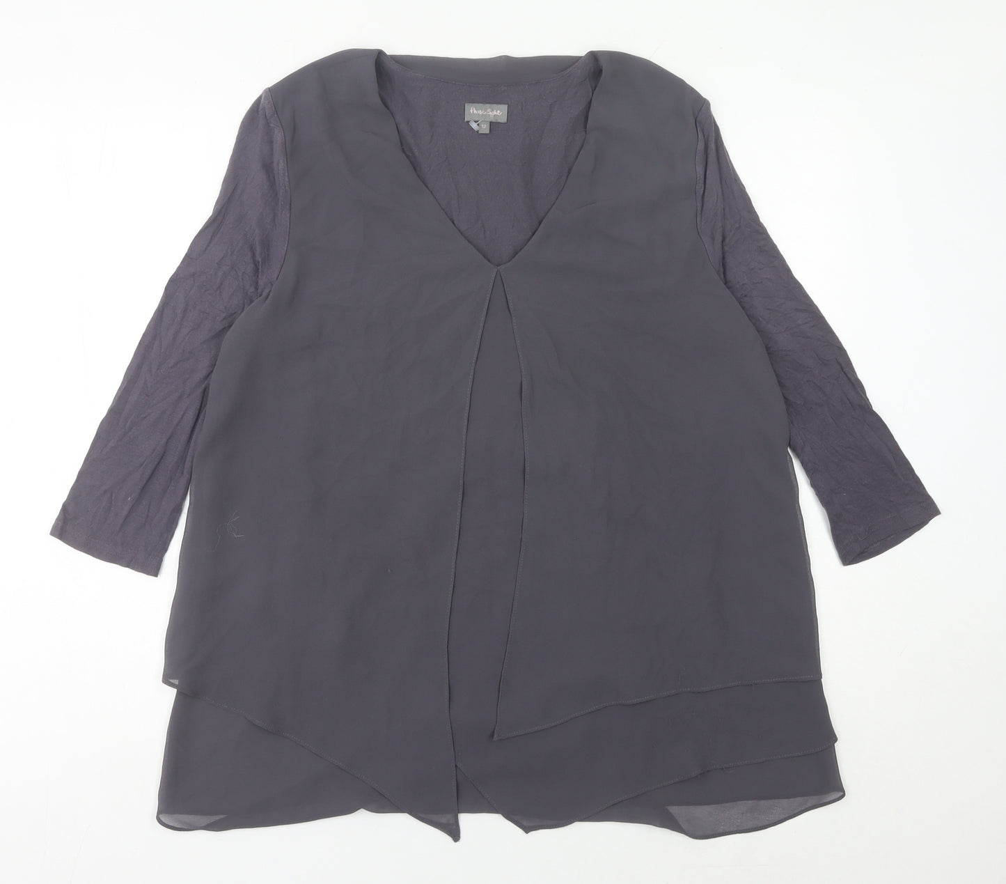 Phase Eight Womens Grey Size 12 Tunic Blouse V-Neck 3/4 Sleeve