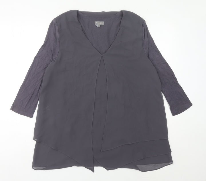 Phase Eight Womens Grey Size 12 Tunic Blouse V-Neck 3/4 Sleeve