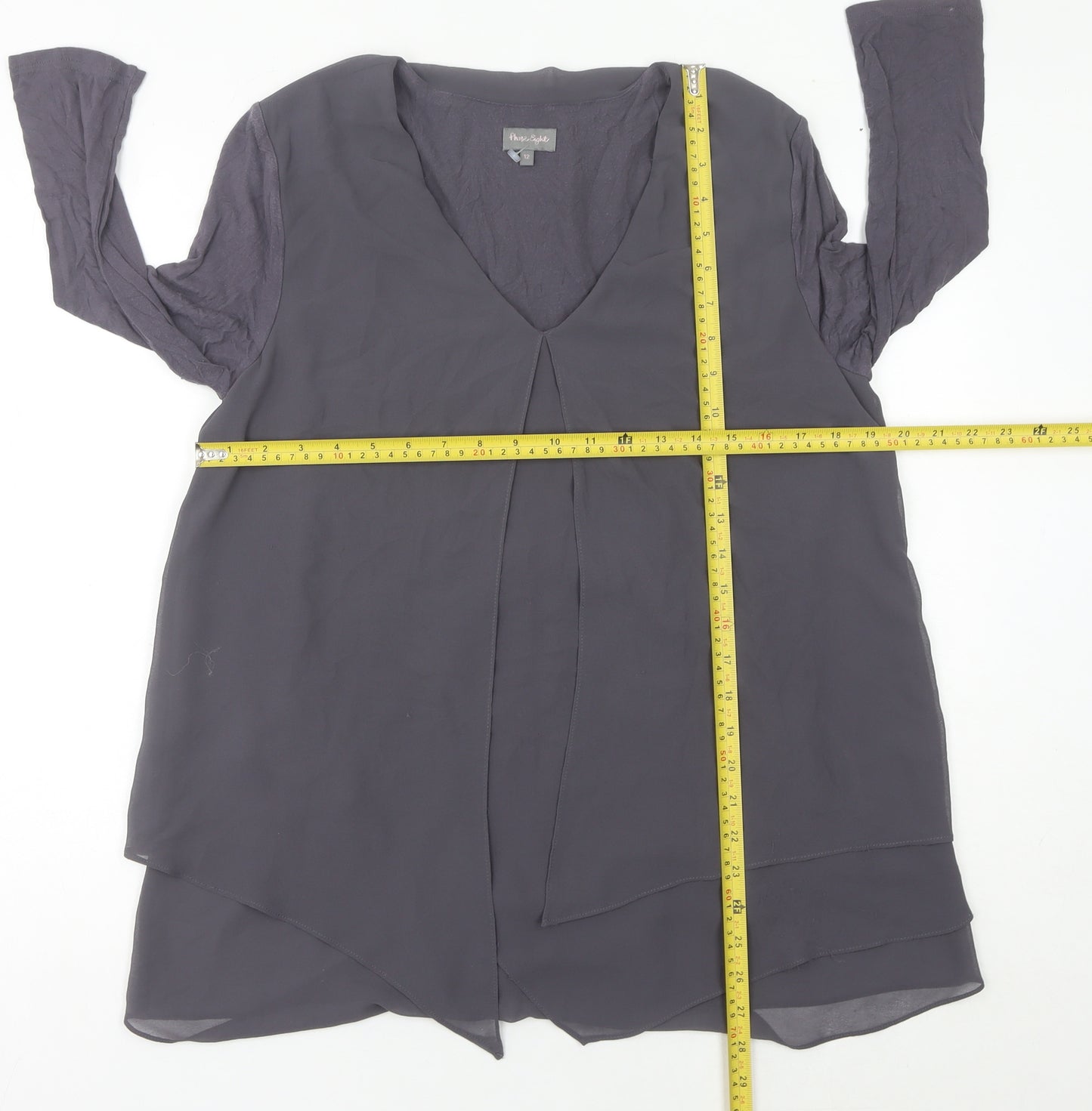 Phase Eight Womens Grey Size 12 Tunic Blouse V-Neck 3/4 Sleeve