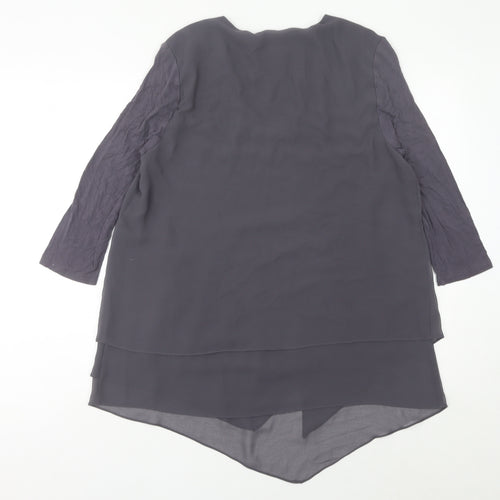 Phase Eight Womens Grey Size 12 Tunic Blouse V-Neck 3/4 Sleeve