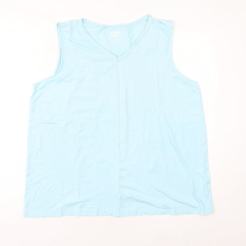 Lands' End Women Blue XL Cotton Sleeveless Tank Top V-Neck