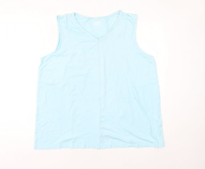 Lands' End Women Blue XL Cotton Sleeveless Tank Top V-Neck