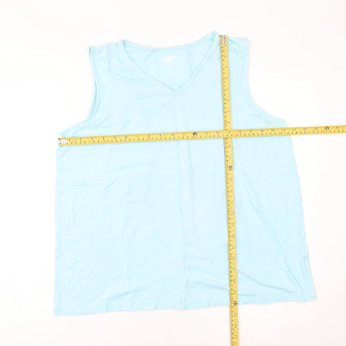 Lands' End Women Blue XL Cotton Sleeveless Tank Top V-Neck