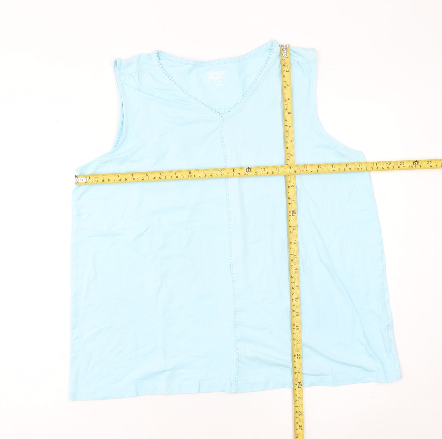 Lands' End Women Blue XL Cotton Sleeveless Tank Top V-Neck
